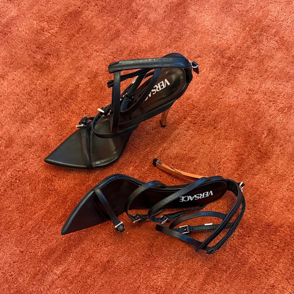 Versace Black Strappy Heels